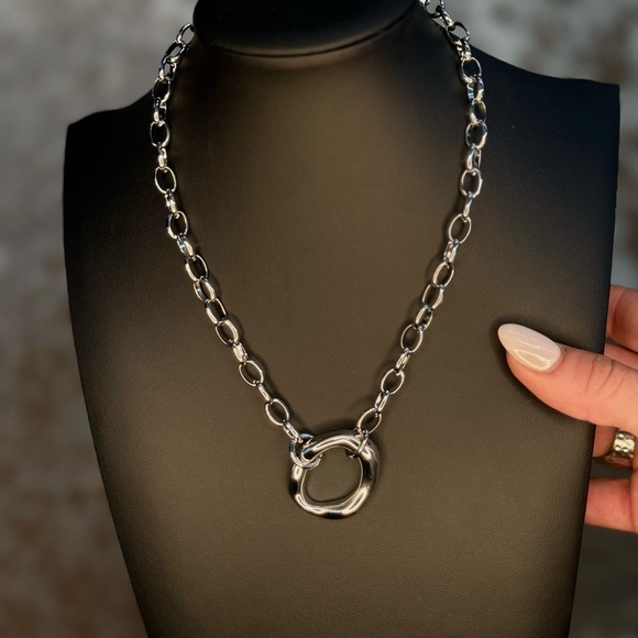 Water Resistant Silver Adjustable Circle Necklace - Picture 1 of 2